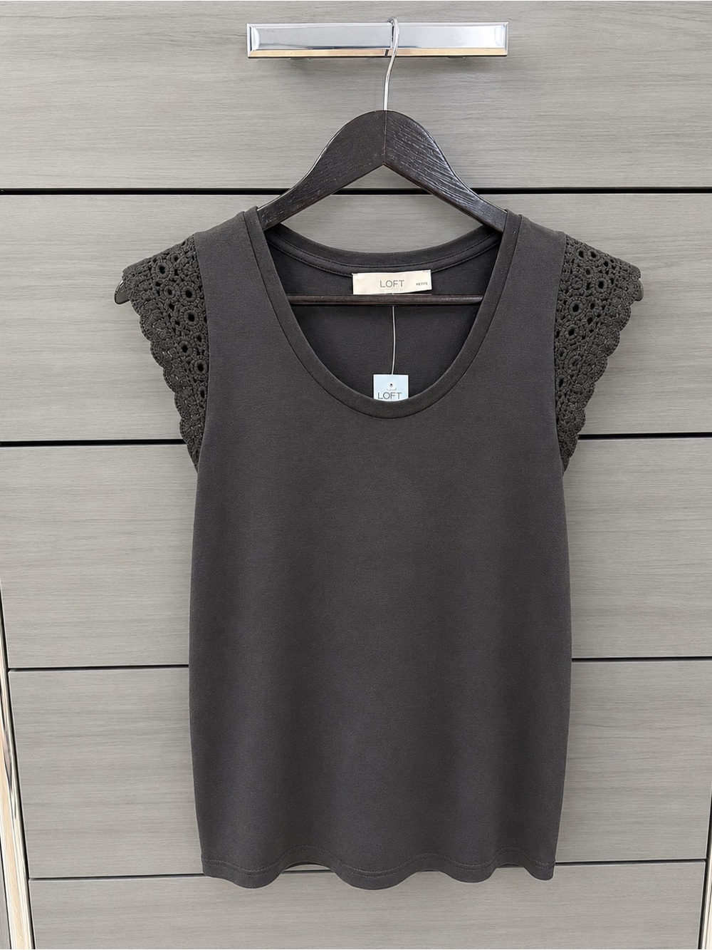 LOFT Black Crochet Cap-Sleeve Tank